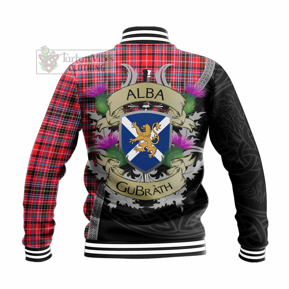 Tartan Vibes Clothing Udny Tartan Family Crest Baseball Jacket Lion Rampant Royal Thistle Shield Celtic Inspired