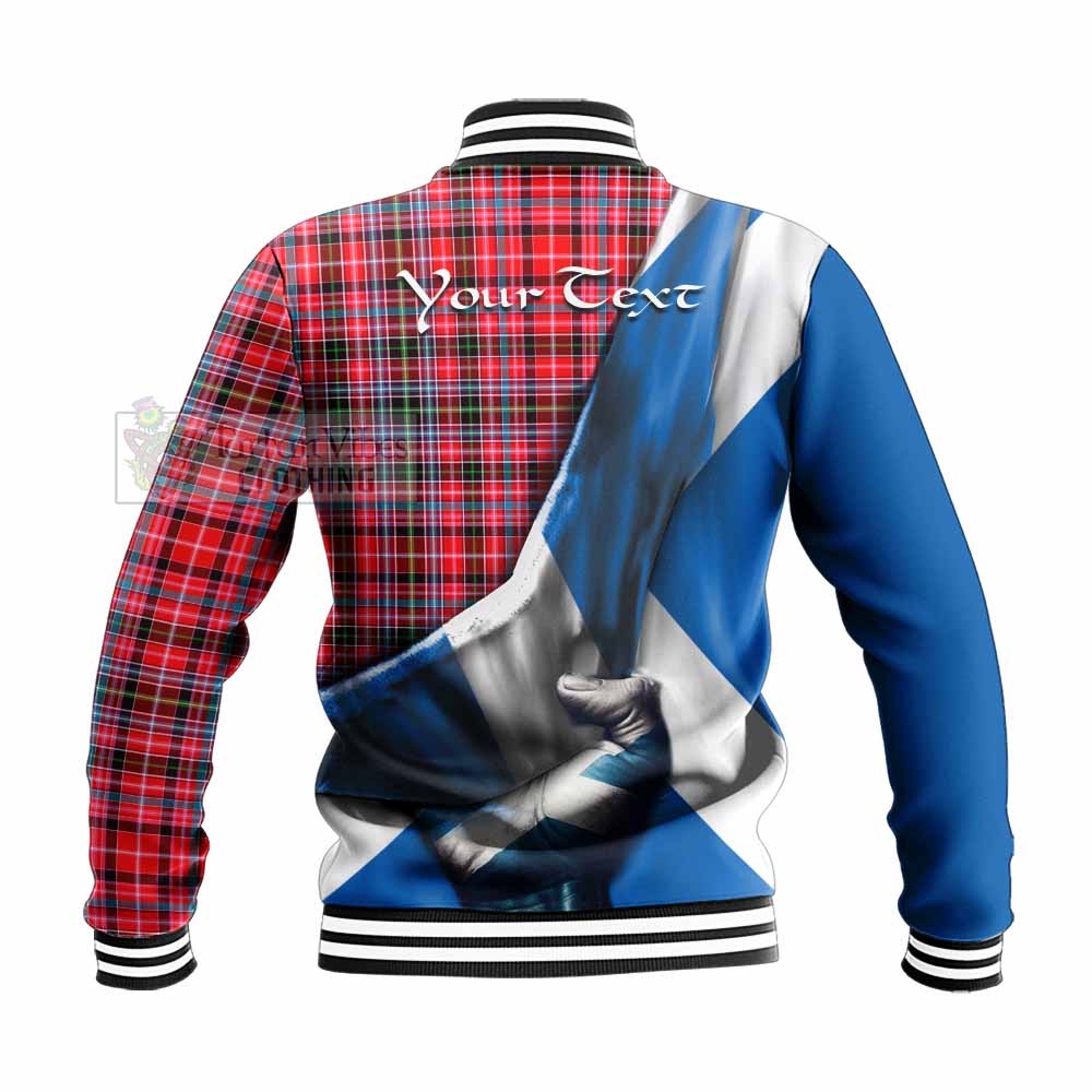 Tartan Vibes Clothing Udny Tartan Baseball Jacket with Family Crest Scotland Patriotic Style