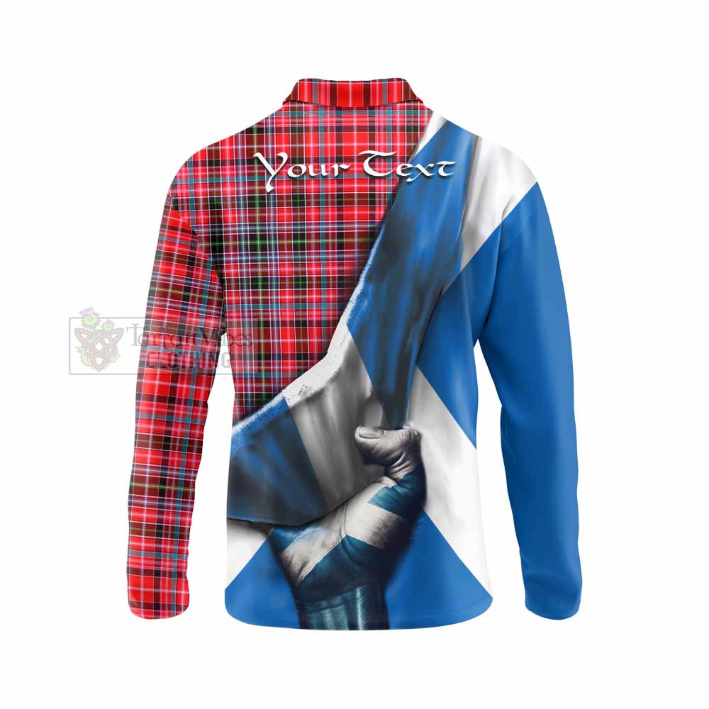 Tartan Vibes Clothing Udny Tartan Long Sleeve Polo Shirt with Family Crest Scotland Patriotic Style