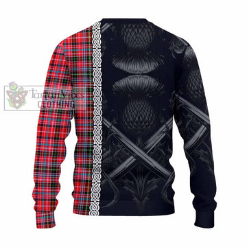 Tartan Vibes Clothing Udny Tartan Knitted Sweater with Family Crest Cross Sword Thistle Celtic Vibes