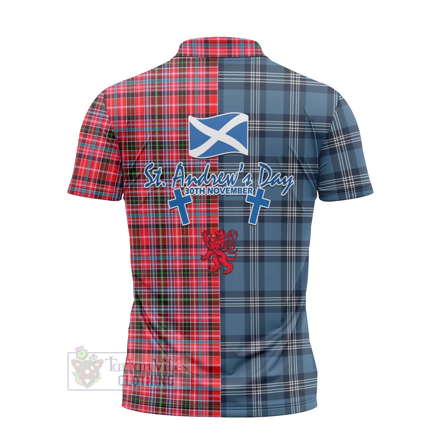 Tartan Vibes Clothing Udny Tartan Zipper Polo Shirt Happy St. Andrew's Day Half Tartan Style