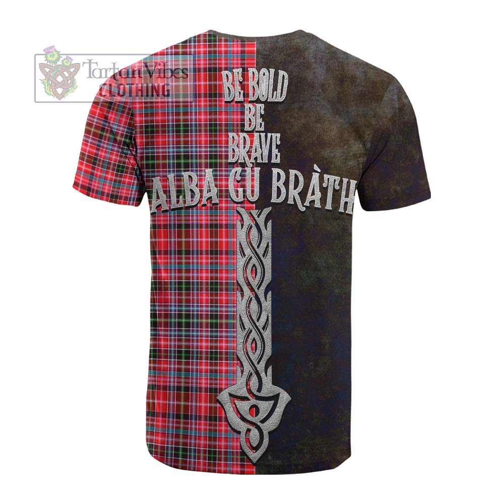 Tartan Vibes Clothing Udny Tartan Family Crest Cotton T-shirt Alba Gu Brath Be Brave Lion Ancient Style