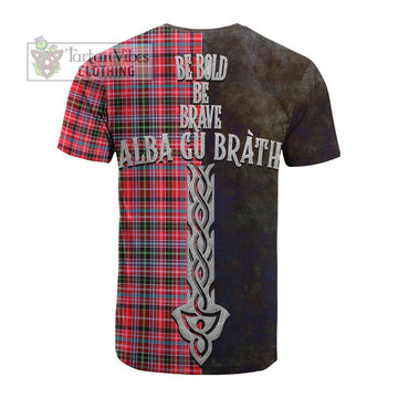 Tartan Vibes Clothing Udny Tartan Family Crest Cotton T-shirt Alba Gu Brath Be Brave Lion Ancient Style