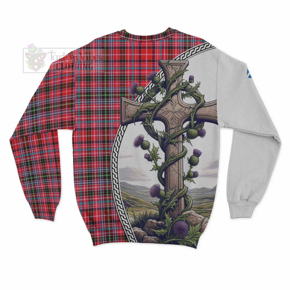 Tartan Vibes Clothing Udny Tartan Sweatshirt with Family Crest and St. Andrew's Cross Accented by Thistle Vines