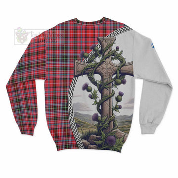 Tartan Vibes Clothing Udny Tartan Sweatshirt with Family Crest and St. Andrew's Cross Accented by Thistle Vines