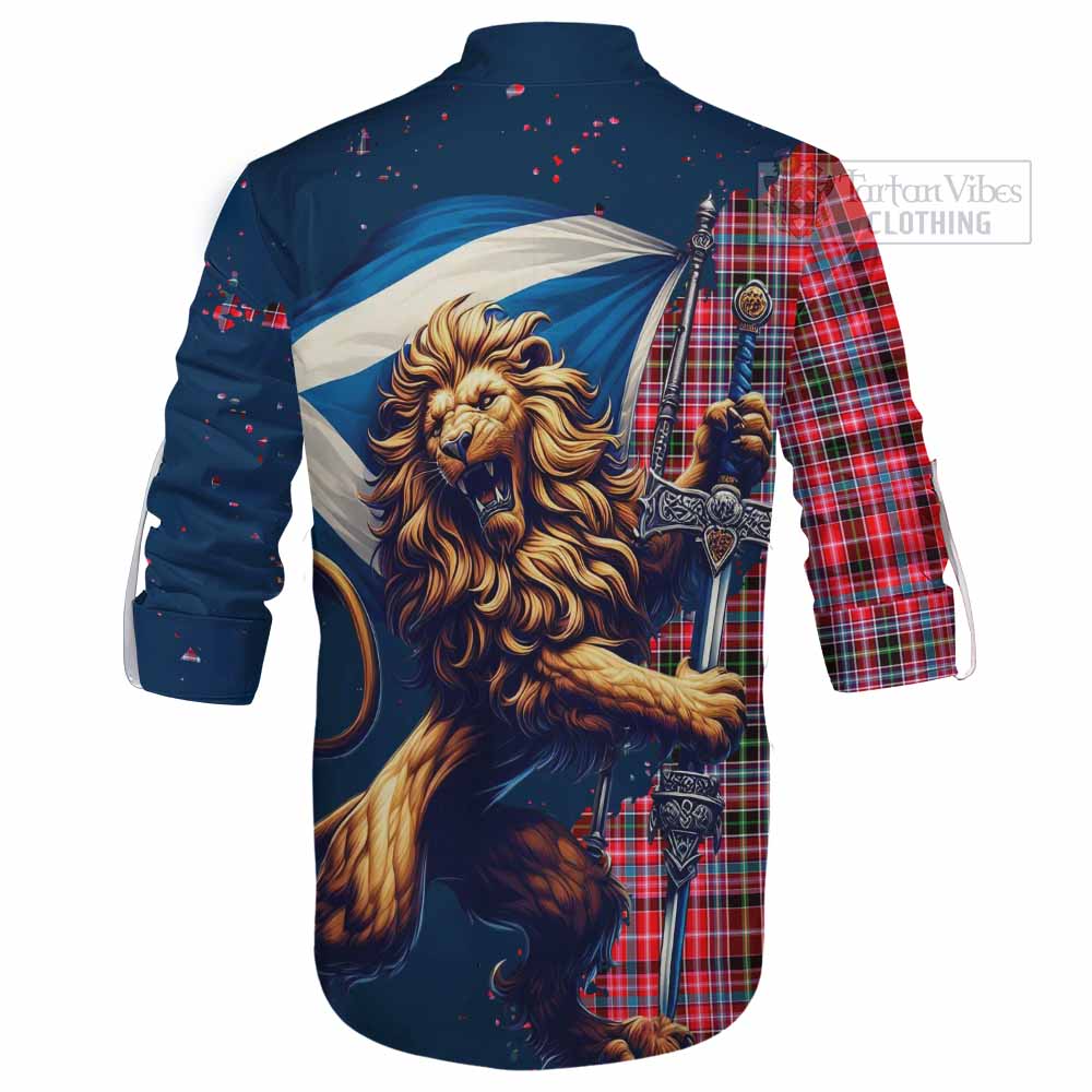 Tartan Vibes Clothing Udny Tartan Family Crest Ghillie Kilt Shirt with Scottish Majestic Lion