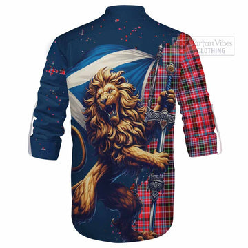 Tartan Vibes Clothing Udny Tartan Family Crest Ghillie Kilt Shirt with Scottish Majestic Lion