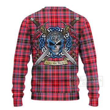 Tartan Vibes Clothing Udny Tartan Knitted Sweater with Family Crest Celtic Skull Style