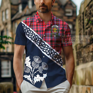 Tartan Vibes Clothing Udny Tartan Short Sleeve Button Shirt Featuring Thistle and Scotland Map