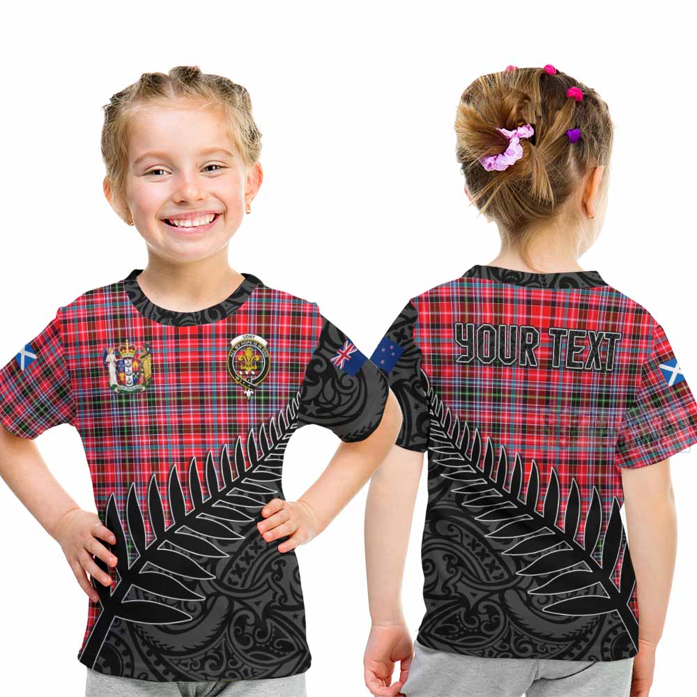 Tartan Vibes Clothing Udny Crest Tartan Kid T-Shirt with New Zealand Silver Fern Half Style