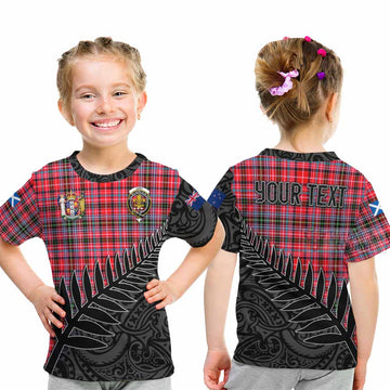 Tartan Vibes Clothing Udny Crest Tartan Kid T-Shirt with New Zealand Silver Fern Half Style