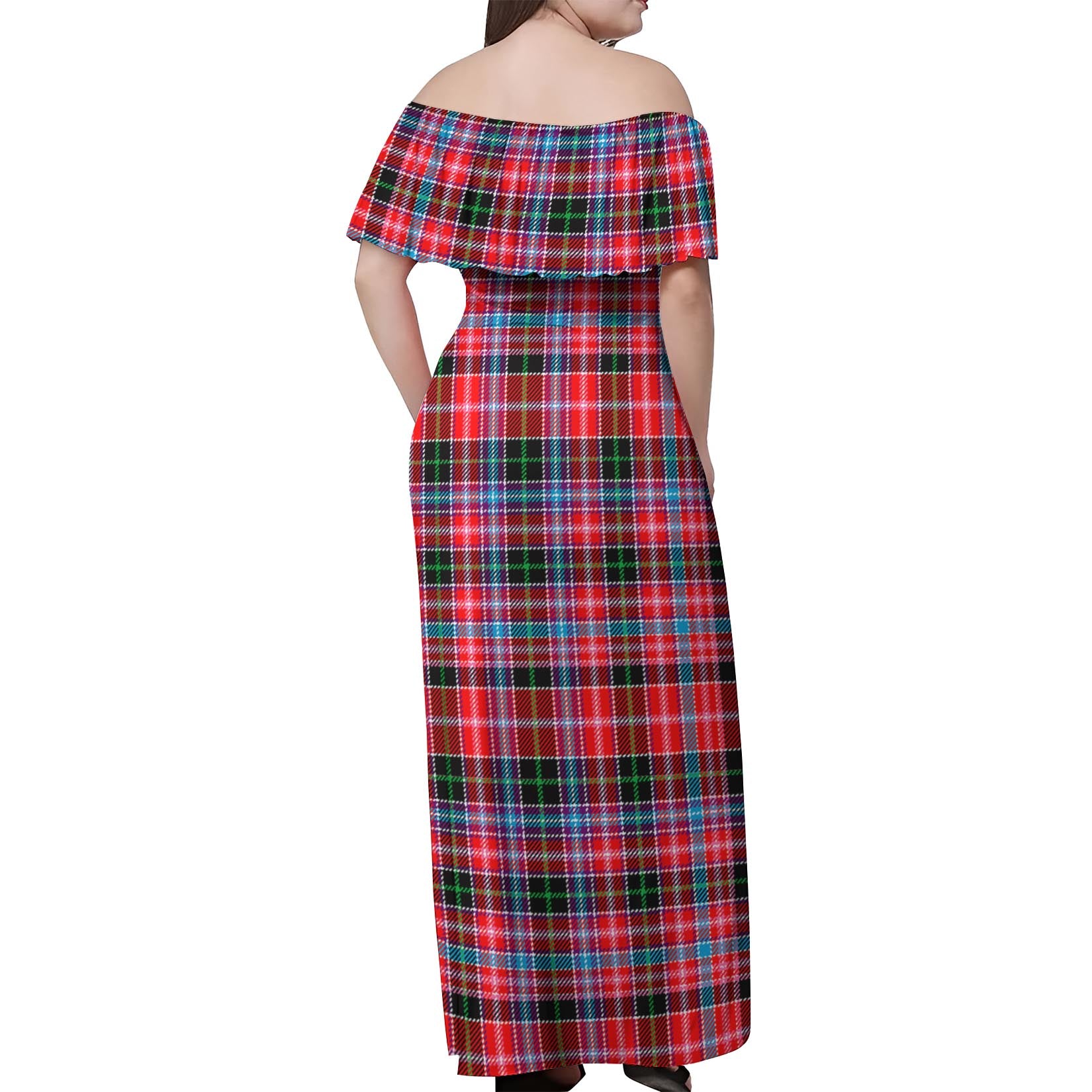 Udny Tartan Off Shoulder Long Dress - Tartan Vibes Clothing