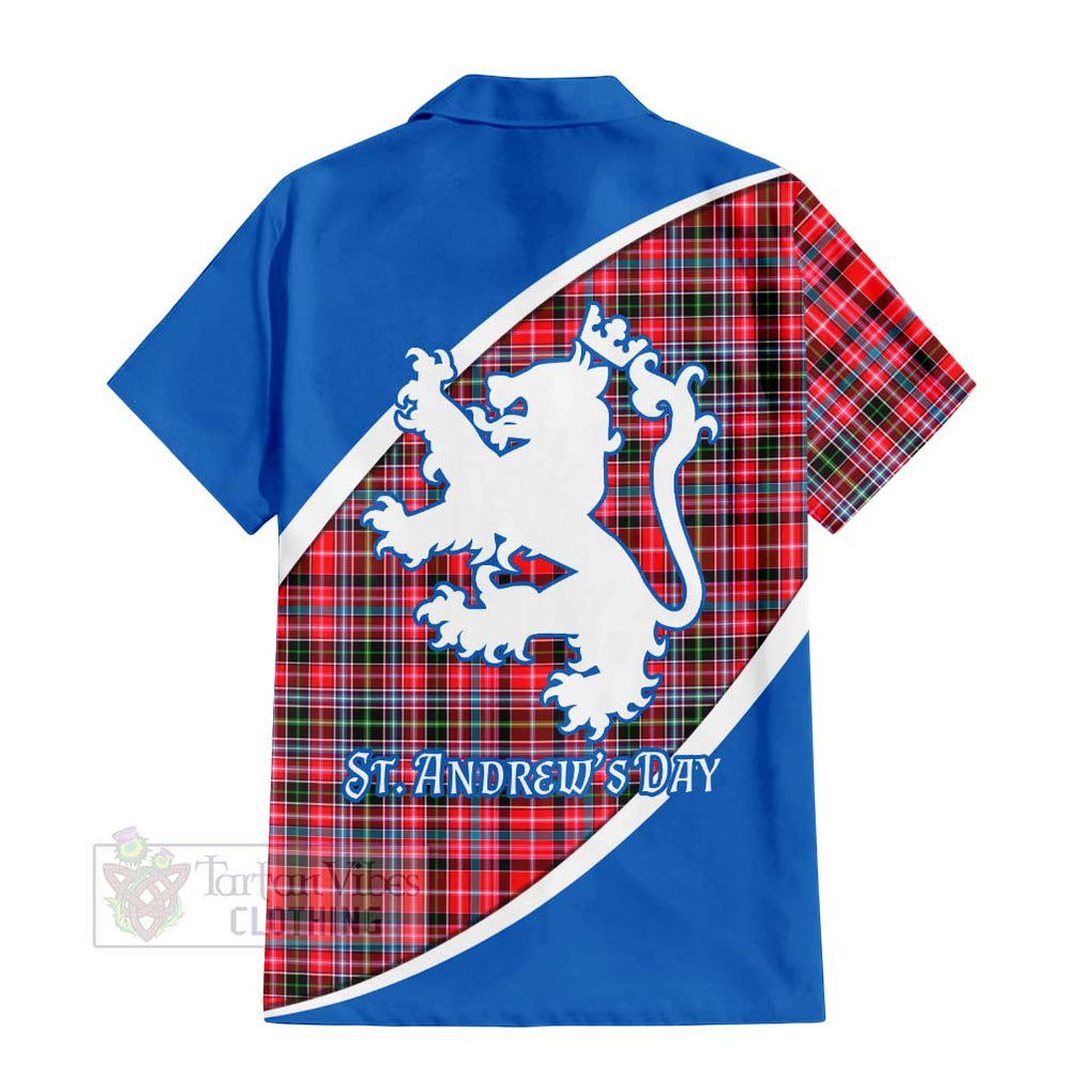 Tartan Vibes Clothing Udny Family Crest Tartan Short Sleeve Button Shirt Celebrate Saint Andrew's Day in Style