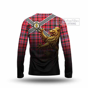 Tartan Vibes Clothing Udny Crest Tartan Long Sleeve T-Shirt with Golden Lion Emblem Celtic Style