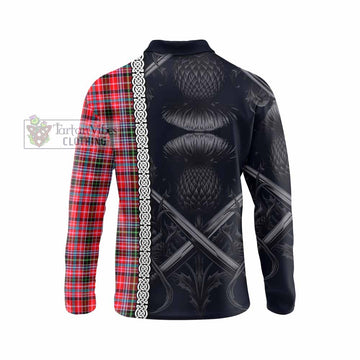 Tartan Vibes Clothing Udny Tartan Long Sleeve Polo Shirt with Family Crest Cross Sword Thistle Celtic Vibes