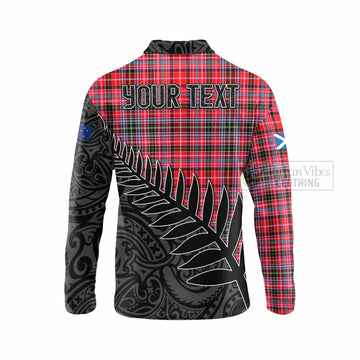 Tartan Vibes Clothing Udny Crest Tartan Long Sleeve Polo Shirt with New Zealand Silver Fern Half Style
