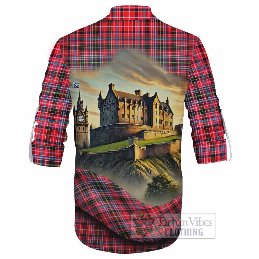 Tartan Vibes Clothing Udny Tartan Family Crest Ghillie Kilt Shirt with Scottish Ancient Castle Style