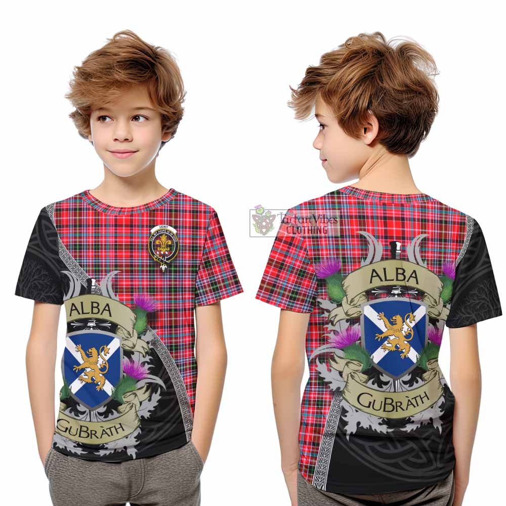 Tartan Vibes Clothing Udny Tartan Family Crest Kid T-Shirt Lion Rampant Royal Thistle Shield Celtic Inspired