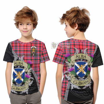 Tartan Vibes Clothing Udny Tartan Family Crest Kid T-Shirt Lion Rampant Royal Thistle Shield Celtic Inspired