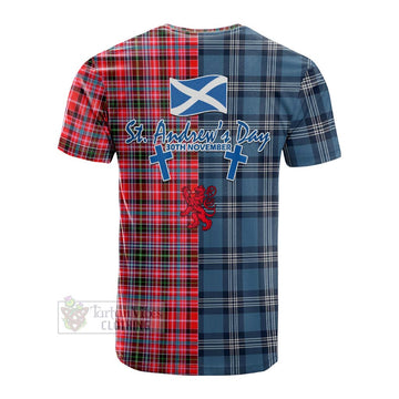 Tartan Vibes Clothing Udny Tartan Cotton T-shirt Happy St. Andrew's Day Half Tartan Style