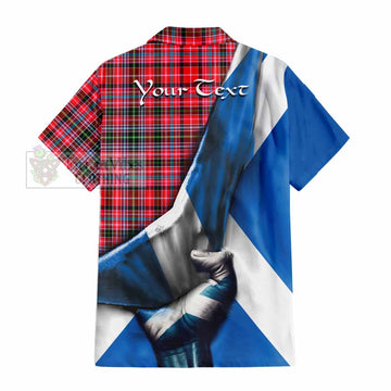 Tartan Vibes Clothing Udny Tartan Short Sleeve Button Shirt with Family Crest Scotland Patriotic Style