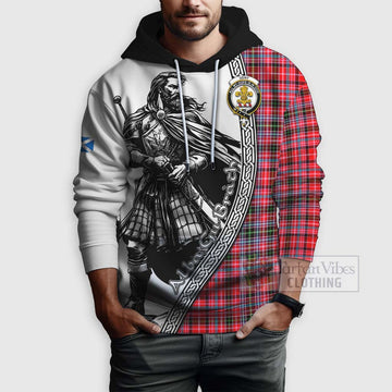 Tartan Vibes Clothing Udny Tartan Clan Crest Hoodie with Highlander Warrior Celtic Style