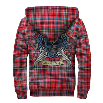 Tartan Vibes Clothing Udny Tartan Sherpa Hoodie with Family Crest Celtic Skull Style
