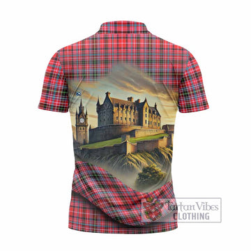 Tartan Vibes Clothing Udny Tartan Family Crest Zipper Polo Shirt with Scottish Ancient Castle Stype