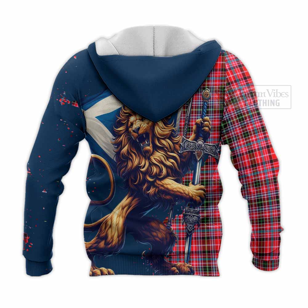 Tartan Vibes Clothing Udny Tartan Family Crest Knitted Hoodie with Scottish Majestic Lion