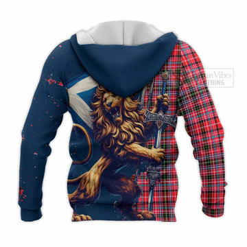 Tartan Vibes Clothing Udny Tartan Family Crest Knitted Hoodie with Scottish Majestic Lion