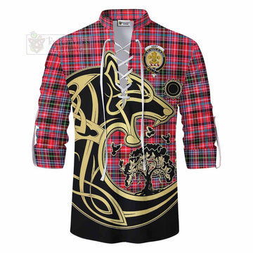 Tartan Vibes Clothing Udny Tartan Ghillie Kilt Shirt with Family Crest Celtic Wolf Style