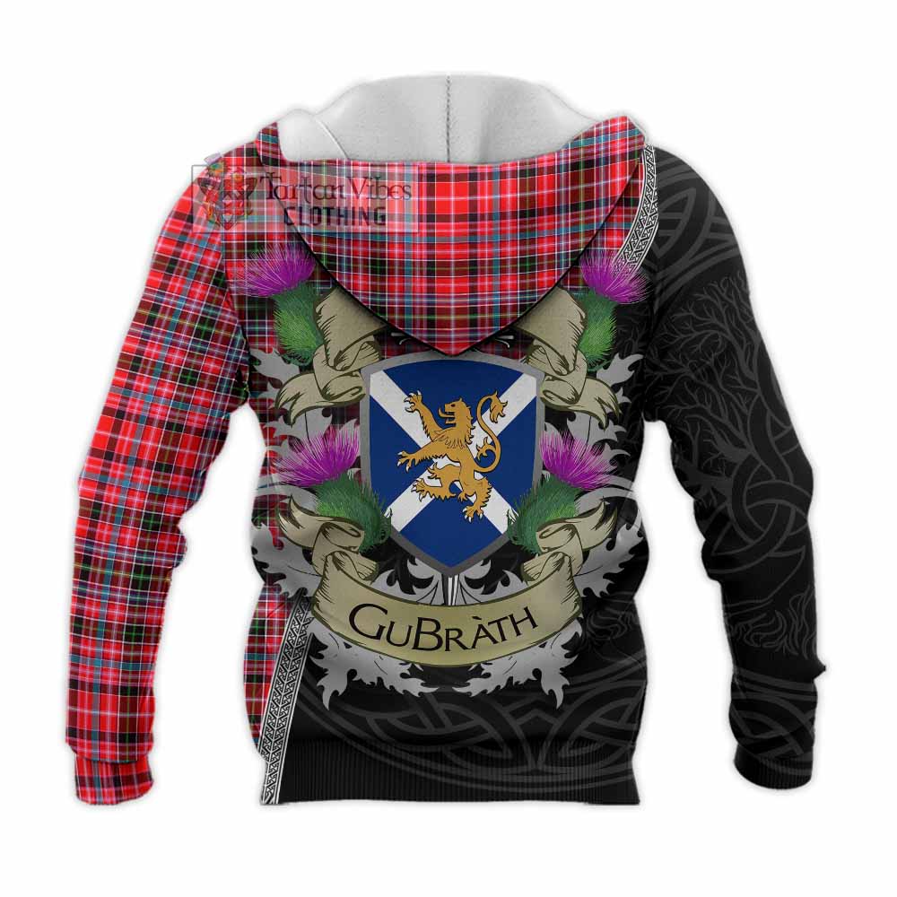 Tartan Vibes Clothing Udny Tartan Family Crest Knitted Hoodie Lion Rampant Royal Thistle Shield Celtic Inspired