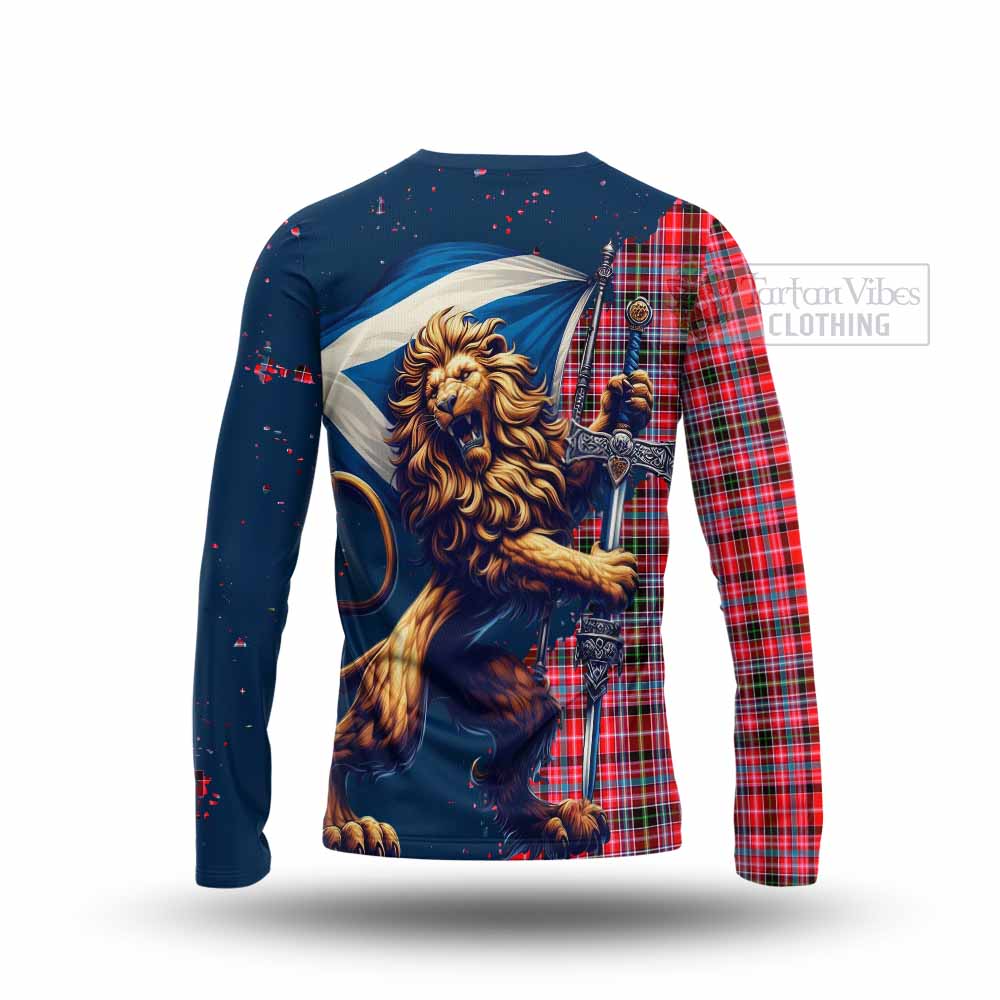 Tartan Vibes Clothing Udny Tartan Family Crest Long Sleeve T-Shirt with Scottish Majestic Lion