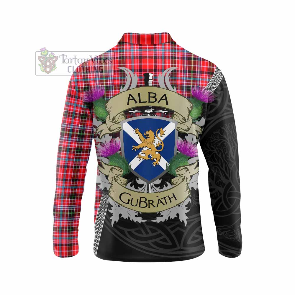 Tartan Vibes Clothing Udny Tartan Family Crest Long Sleeve Polo Shirt Lion Rampant Royal Thistle Shield Celtic Inspired