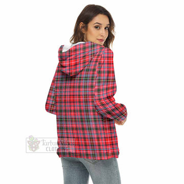 Udny Tartan Women's Borg Fleece Hoodie with Half Zip with Family Crest