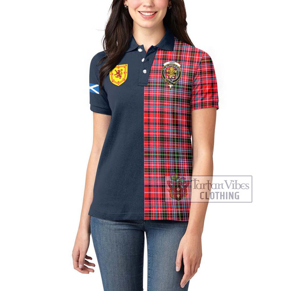 Tartan Vibes Clothing Udny Tartan Women's Polo Shirt with Scottish Lion Royal Arm Half Style