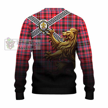 Tartan Vibes Clothing Udny Crest Tartan Knitted Sweater with Golden Lion Emblem Celtic Style