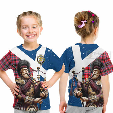 Tartan Vibes Clothing Udny Tartan Kid T-Shirt with Family Crest Scottish Bagpiper Vibes