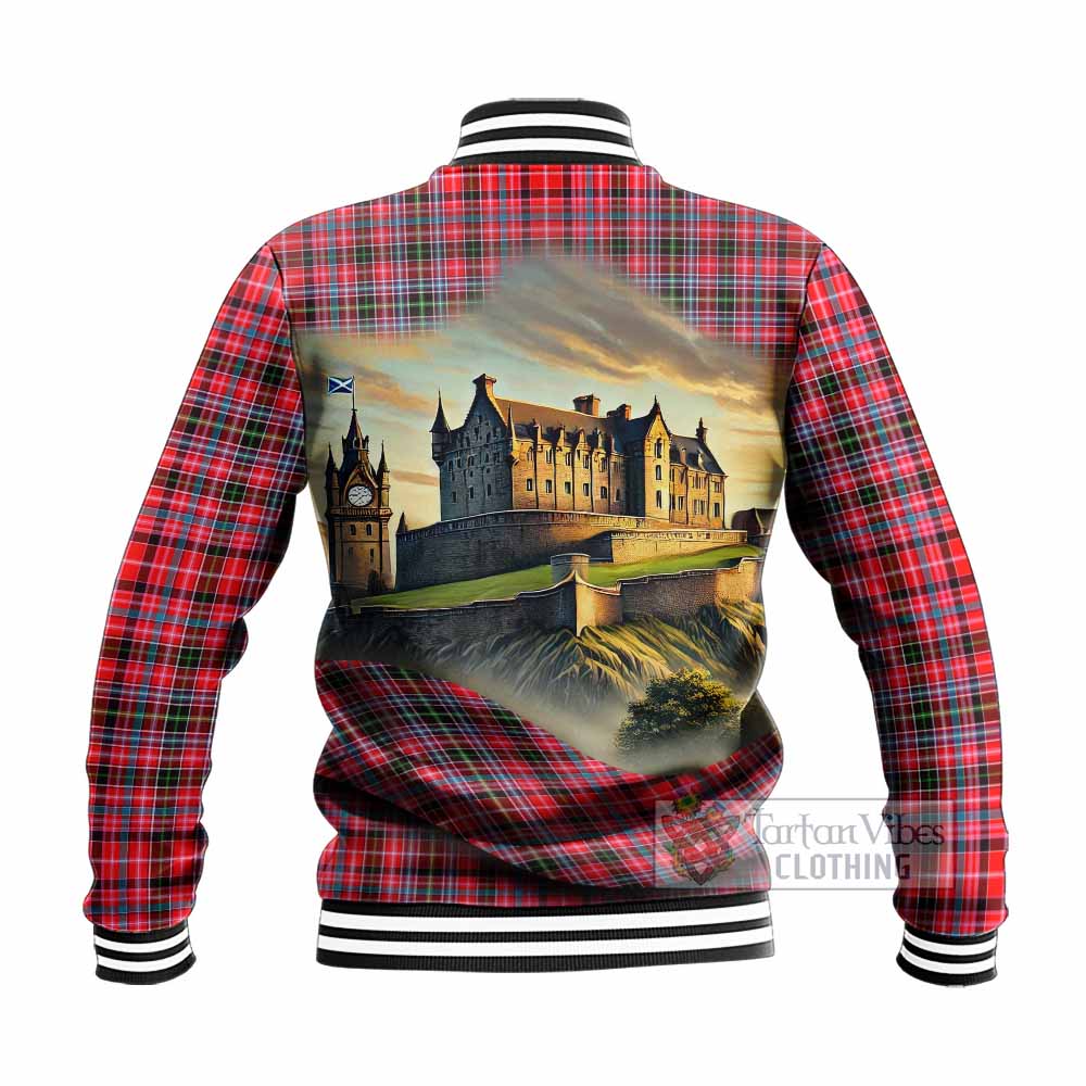 Tartan Vibes Clothing Udny Tartan Family Crest Baseball Jacket with Scottish Ancient Castle Style