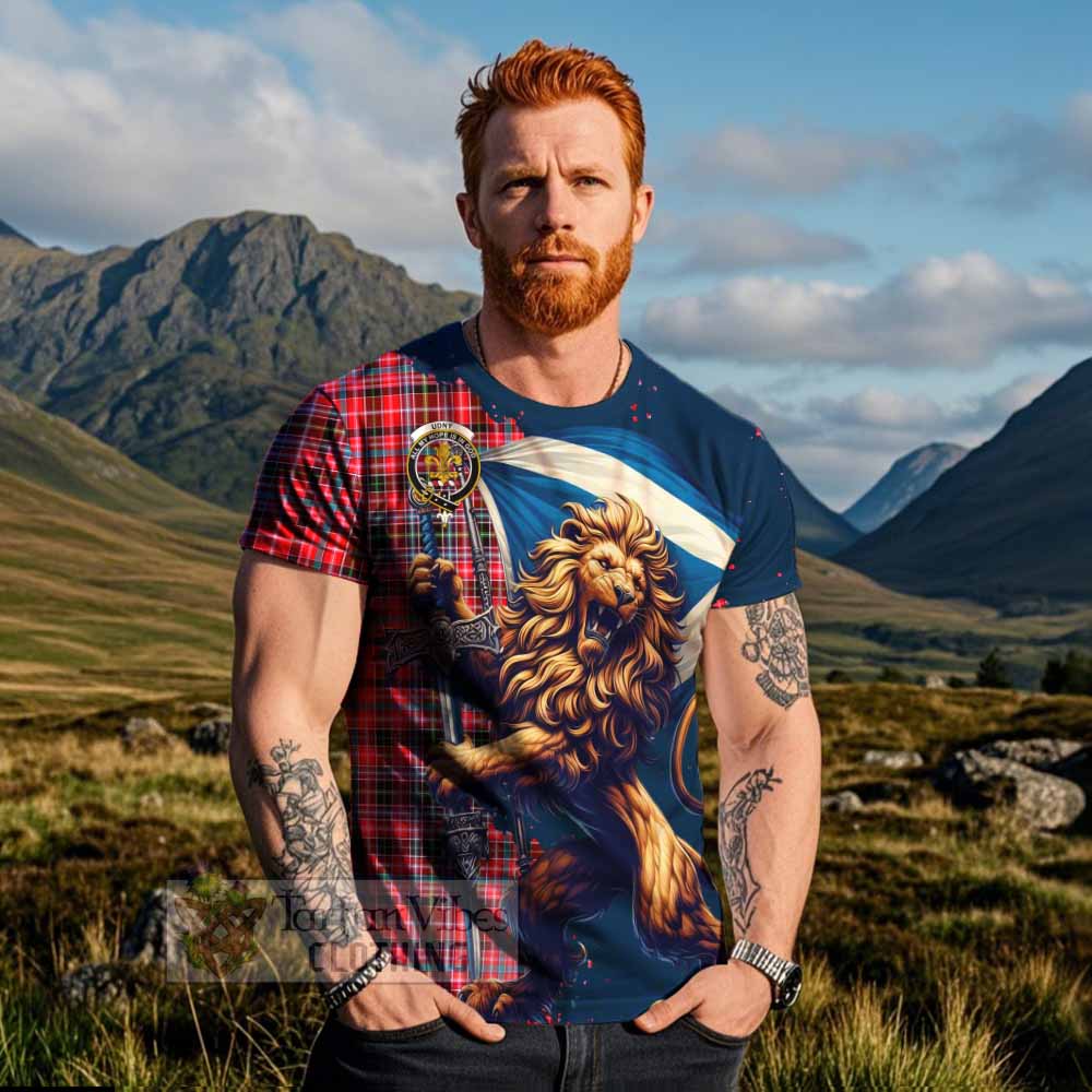 Tartan Vibes Clothing Udny Tartan Family Crest T-Shirt with Scottish Majestic Lion