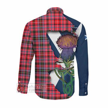 Tartan Vibes Clothing Udny Tartan Family Crest Long Sleeve Button Shirt Scottish Thistle Celtic Inspired