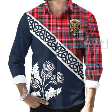 Tartan Vibes Clothing Udny Tartan Long Sleeve Button Shirt Featuring Thistle and Scotland Map