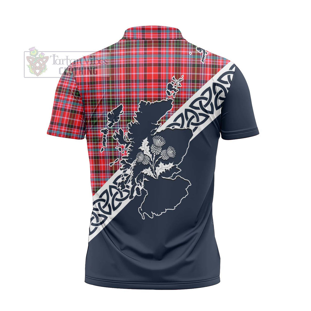 Udny Tartan Zipper Polo Shirt Featuring Thistle and Scotland Map - Tartanvibesclothing Store