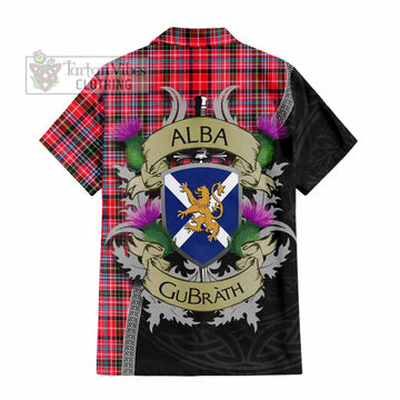 Tartan Vibes Clothing Udny Tartan Family Crest Short Sleeve Button Shirt Lion Rampant Royal Thistle Shield Celtic Inspired