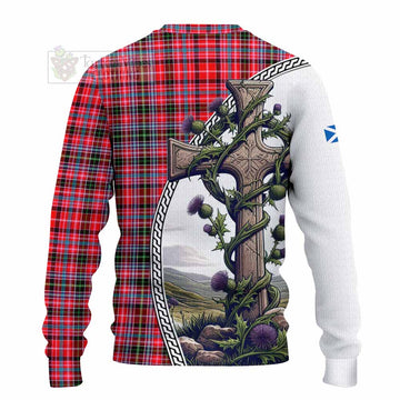 Tartan Vibes Clothing Udny Tartan Knitted Sweater with Family Crest and St. Andrew's Cross Accented by Thistle Vines