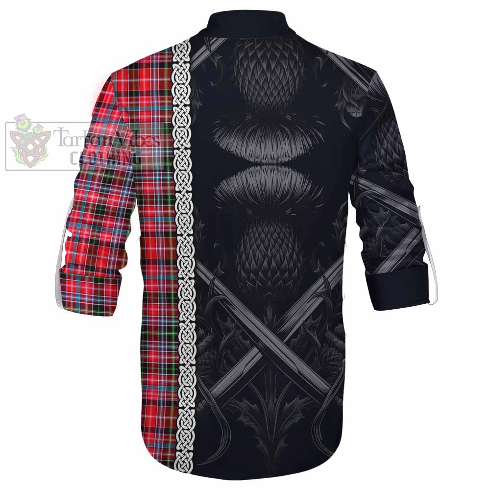 Tartan Vibes Clothing Udny Tartan Ghillie Kilt Shirt with Family Crest Cross Sword Thistle Celtic Vibes