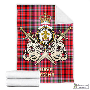 Udny Tartan Blanket with Clan Crest and the Golden Sword of Courageous Legacy