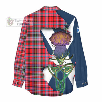 Tartan Vibes Clothing Udny Tartan Family Crest Women's Casual Shirt Scottish Thistle Celtic Inspired
