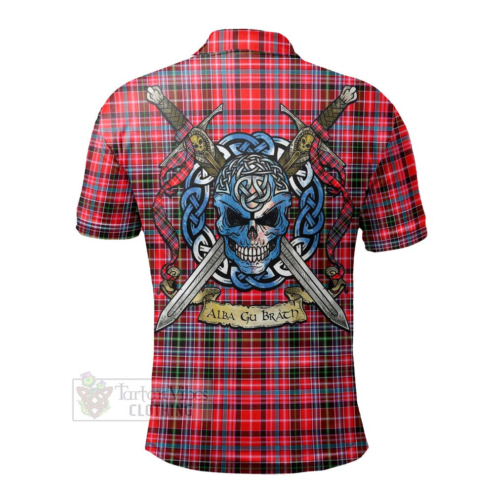 Tartan Vibes Clothing Udny Tartan Polo Shirt with Family Crest Celtic Skull Style