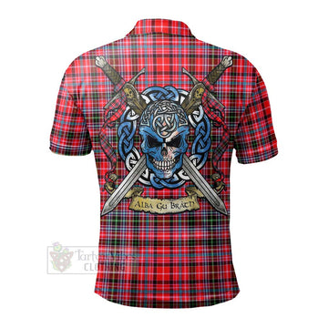 Tartan Vibes Clothing Udny Tartan Polo Shirt with Family Crest Celtic Skull Style